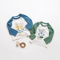 Baby cotton long sleeve T-shirt Contrast color cartoon print spring and autumn baby coat childrens T-shirt childrens base shirt