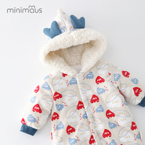 Baby jumpsuit autumn and winter out baby warm climbing clothes hooded cute super cute newborn clothes cotton clothes