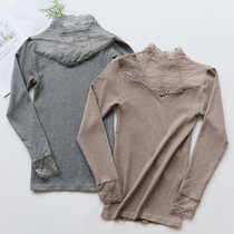 High collar lace Terry warm underwear womens body shaping autumn clothes one piece top thin plus velvet base shirt winter