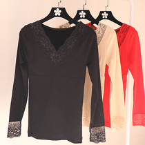 Lace warm autumn clothes female padded velvet winter body Body underwear large size breast support bottom tight cotton top