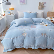 Winter thickened milk velvet bed four-piece set quick heat double-sided coral fleece duvet cover plus fleece sheet bed Kasa flannel