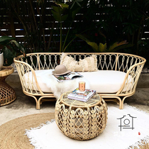 ins rattan furniture Bohemia double sofa bed small apartment living room bedroom balcony Japanese Hotel