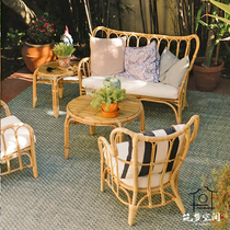 Rattan furniture bamboo art sofa chair three small apartment outdoor balcony living room combination home accommodation table and chair