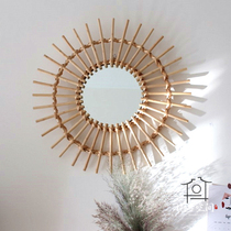 ins rattan makeup vanity mirror homestay simple modern creative wall mirror French retro porch wall decoration