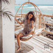 Nordic ins hanging swing rocking chair balcony dormitory chair Real rattan family bedroom girl small hanging basket homestay