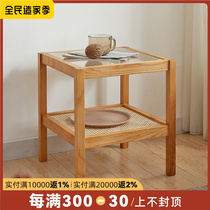 Japanese solid wood rattan bedside mini table living room bedroom balcony double creative coffee table sofa side cabinet