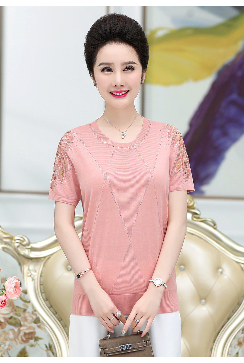 艳如飞妈妈夏装短袖t恤女4050岁中年妇女夏季大码宽松冰丝小衫洋气