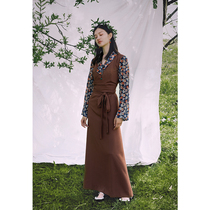 Courtyard flowers and tenderness vintage literary Tibetan clothing collection solid color floral small small large dress women