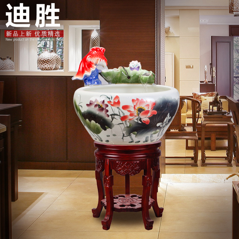 Jingdezhen TaoYang water lily porcelain basin water furnishing articles furnishing articles of handicraft feng shui turtle cylinder tank water is shallow