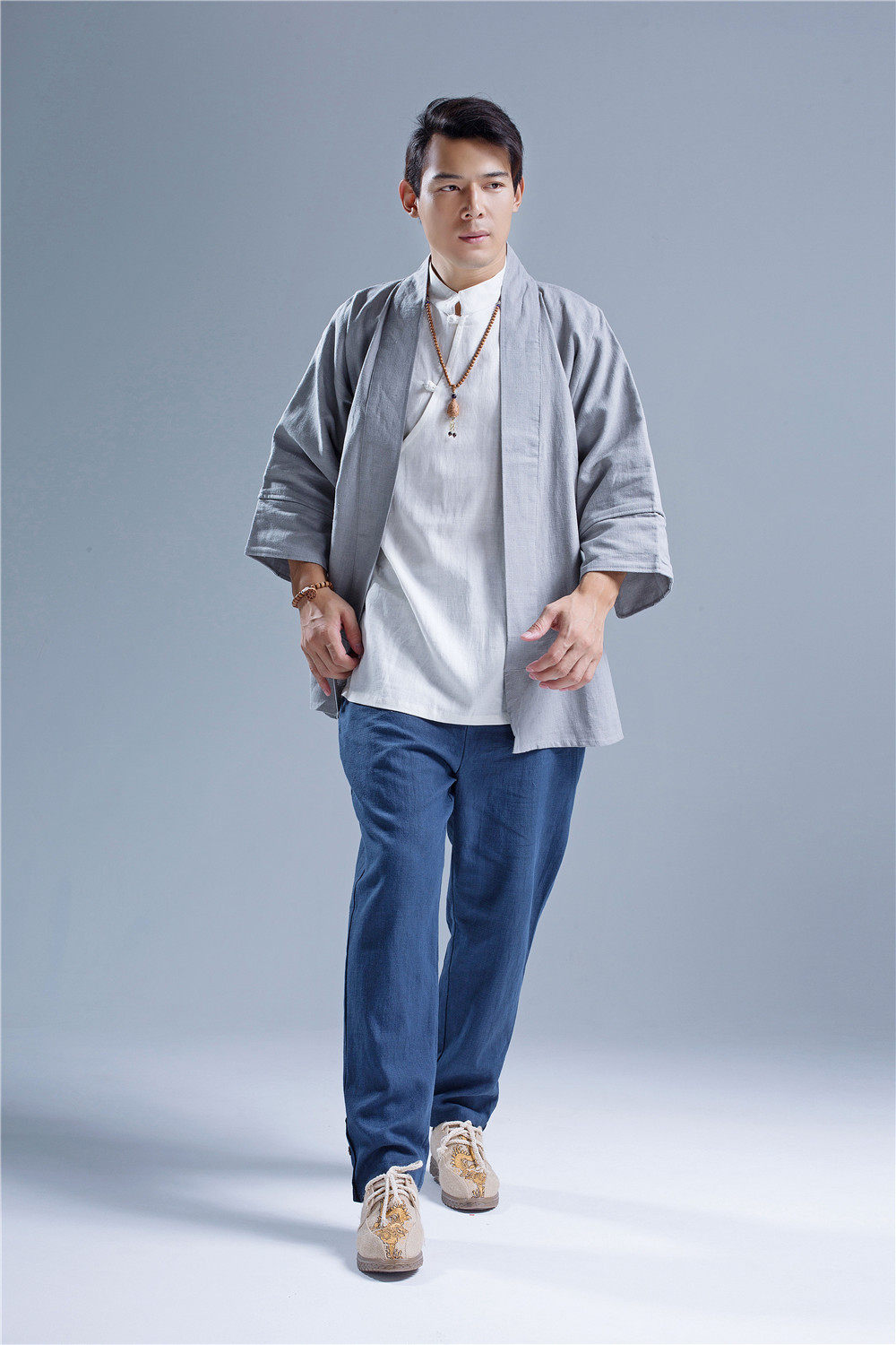 原创春秋季新品男装禅修居士无扣和服优质麻民族风宽松型无扣外套