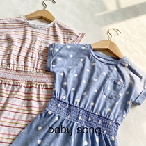 Exit Australia Single 1-8 Year Old Girl Bao Po Point Stripe Collection Waist Pure Cotton Short Sleeve Casual Cute One-piece Dress