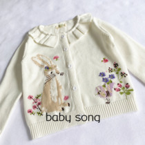Exit 90-140 Children Womens Treasure Rabbit Plant Flower Embroidery Lotus Leaf Dolls Collar Pure Cotton Sweater Knit Cardion