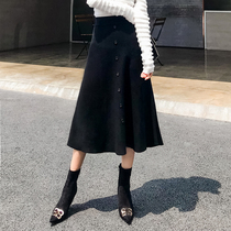 ins Super fire skirt women autumn and winter 2021 New chic port flavor retro high waist thick knitted A- line dress