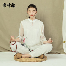 Kang Suya cotton and hemp yoga suit womens loose meditation suit Chinese style meditation suit White summer linen zen suit