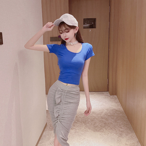 Sexy thin cotton short sleeve T-shirt fish tail irregular skirt two piece set