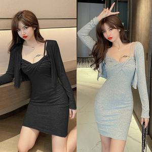 New sexy suspender dress cardigan small coat sunscreen two piece suit