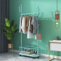 Removable clothes hanger with wheels bedroom floor light luxury wrought iron coat rack home Nordic living room net red clothes rack