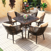 Outdoor table and table Courtyard Iron Art Garden Simple balcony Leisure cast aluminium open-air rattan chair combined outdoor tea table table and chairs