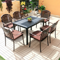 Outdoor table and chairs Cast aluminium Courtyard Table And Chairs Combined Casual Cafe Outdoor Open-air Balcony Garden Embalming Wood Plastic Wood