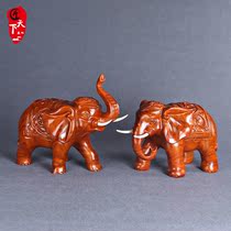 Elephant ornaments solid wood carving a pair of living room decoration red wooden feng shui elephant crafts opening gifts