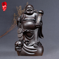 Ebony wood carving Maitreya Buddha statue ornaments large solid wood quality fortune big belly laugh Buddha worship living room household crafts