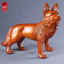 Huanghua pear wood carved dog ornaments zodiac dog pet dog solid wood carving wolf dog crafts office home accessories