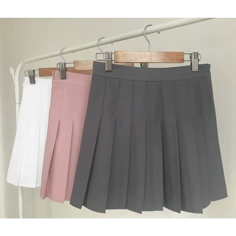 Nhỏ 145 cm cộng với kích thước nhỏ XS eo cao xếp ly váy ngắn nữ 150 cm đại học phong cách a-line nửa chiều dài váy mùa thu - Váy