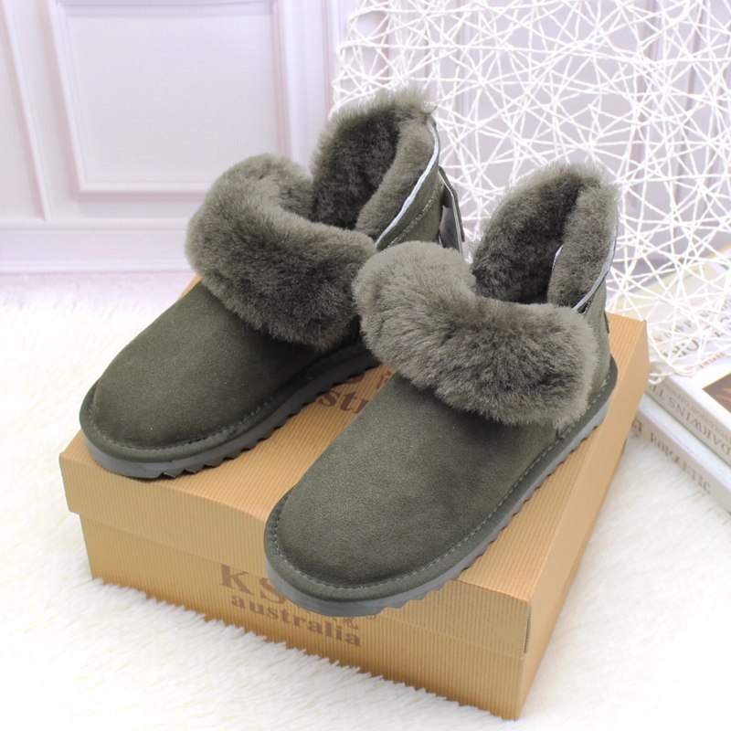 正品ks/滑板兔牛皮羊毛雪地靴女短筒靴真皮棉靴防滑厚底学生棉鞋_7折