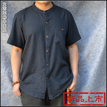 Xia thin Chinese style linen short sleeve shirt men loose cotton linen shirt large size Chinese hemp top collar mens