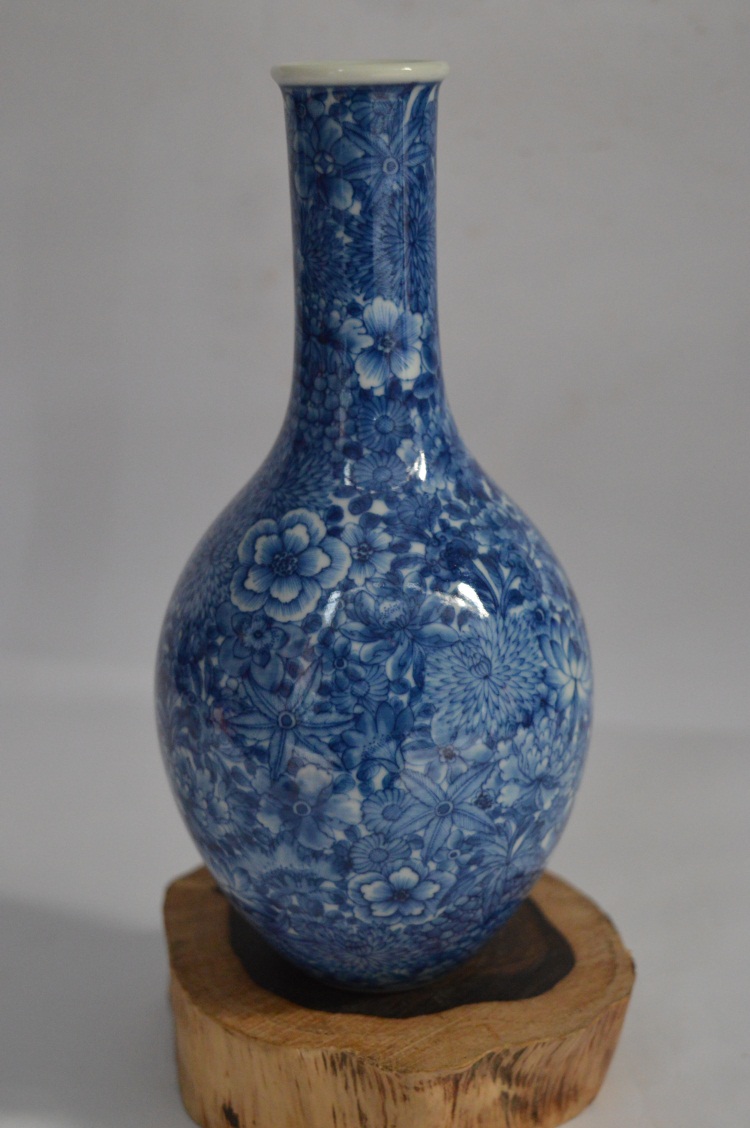 清代青花手绘细工万花瓶 古董古玩仿古瓷器摆件 旧货老货摆件收藏