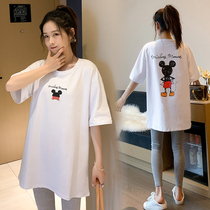 Pregnant woman summer dress suit small sub two-piece set of fashion style summer net red cartoon pure cotton short sleeve T-shirt blouse