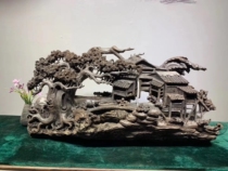 Taihang Cliff Bergen Sculpture Pendulum natural with shape Living room Cliff Cypress Log Root Carved Tea Table Guanyin 41-3