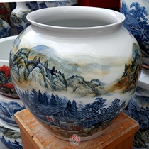 Jingdezhen ceramic cornucopia famous hand-painted landscape painting calligraphy scroll cylinder drawing Axis storage cylinder study ornaments