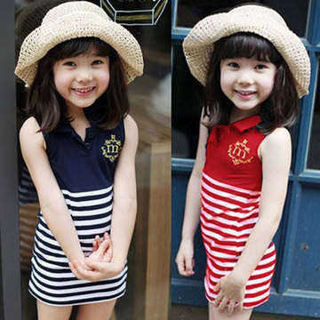 2016 Summer stripe girls children's clothing baby child Princess skirt dress with short sleeves skirt QZ-0081