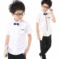 Boys white shirt 2021 new primary school childrens cotton spring top childrens long-sleeved spring and autumn short-sleeved shirt