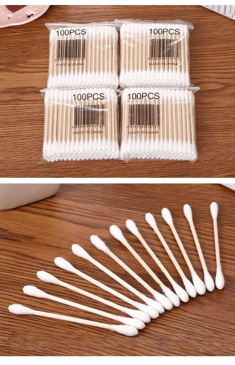 300支棉签掏耳化妆卸妆消毒用棉花棒双头木棒一次性圆头卫生棉棒