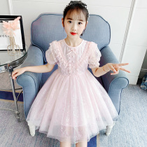 Childrens princess dress summer 2021 summer Western style skirt Pink dress Childrens short-sleeved yarn dress girl dress