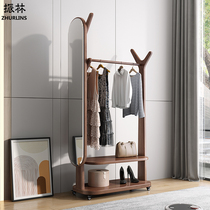 Black walnut wood colour hanging clothes hanger full body mirror integrated floor bedroom Nordic solid wood living room with dressing mirror cloister