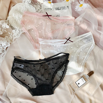 Japanese lace perspective sexy bow sweet bag hip comfortable breathable cotton interior low waist breifs womens underwear