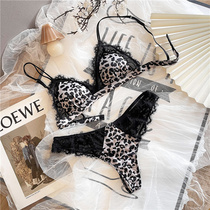 French light luxury BAO WEN triangular cup underwear set thin section big chest show small no steel ring thong temptation bra