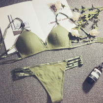 European and American simple triangle soft cup cotton without steel ring womens underwear cross beautiful back sexy comfortable thin bra set