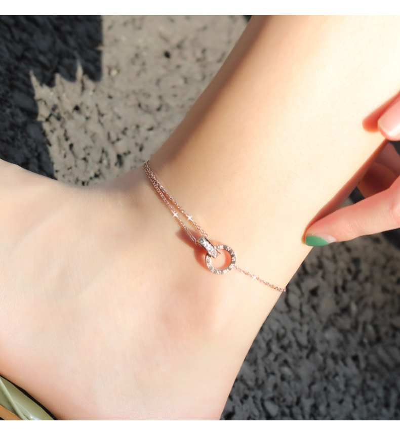 2021新款潮18k彩金脚链女网红脚链子女款性感玫瑰金脚环脚镯脚背