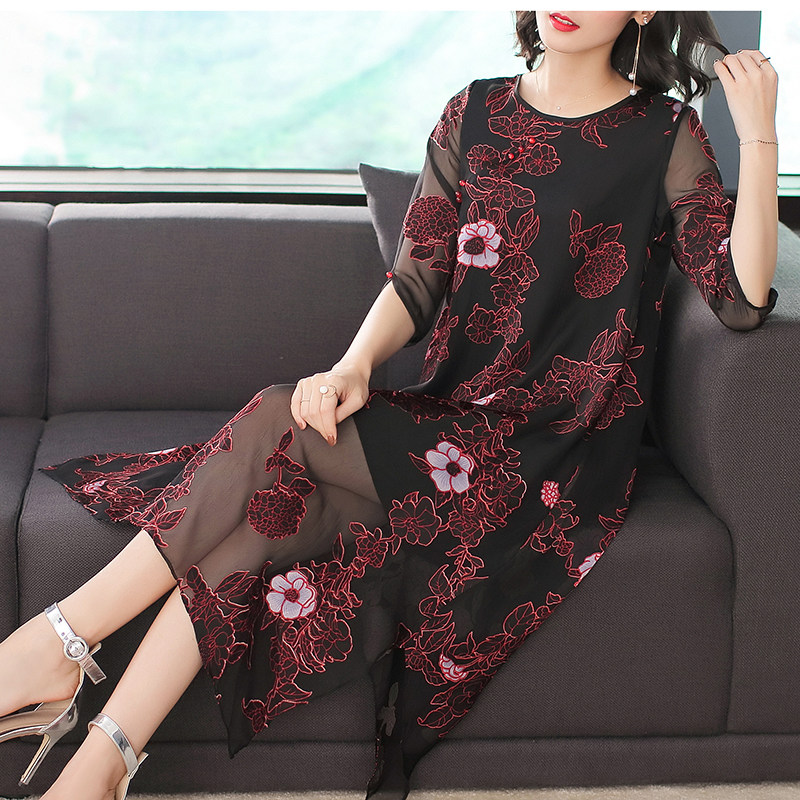 小碎花连衣裙女2018真丝名媛气质宽松大码女装大摆长裙夏