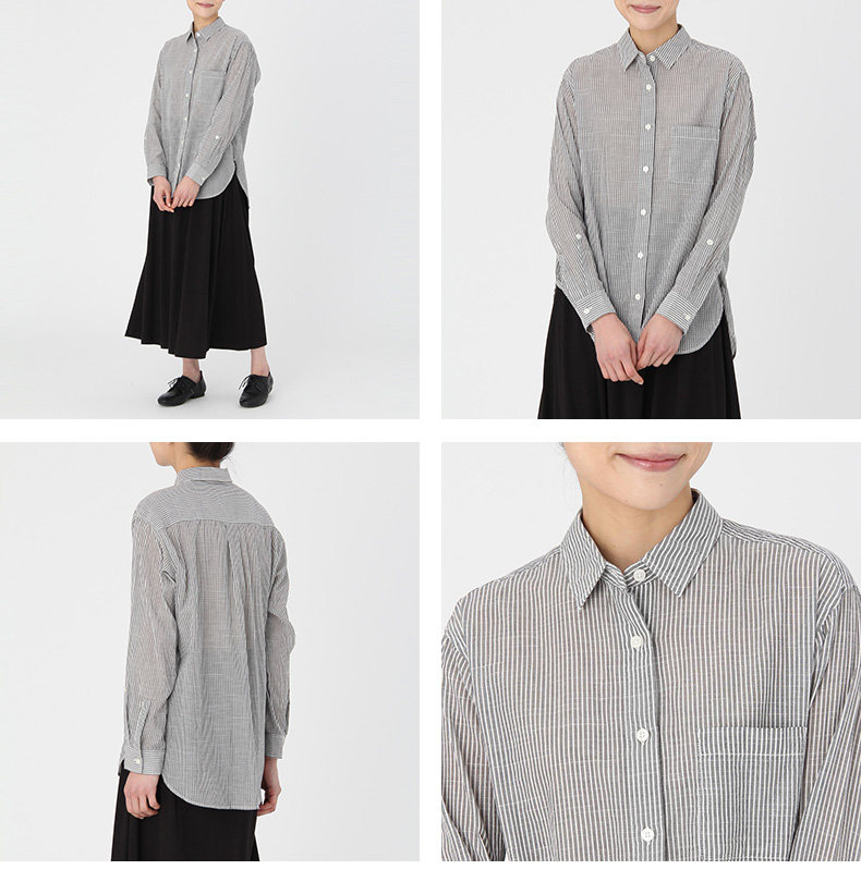 无印良品 muji 女式 棉条纹束腰长上衣