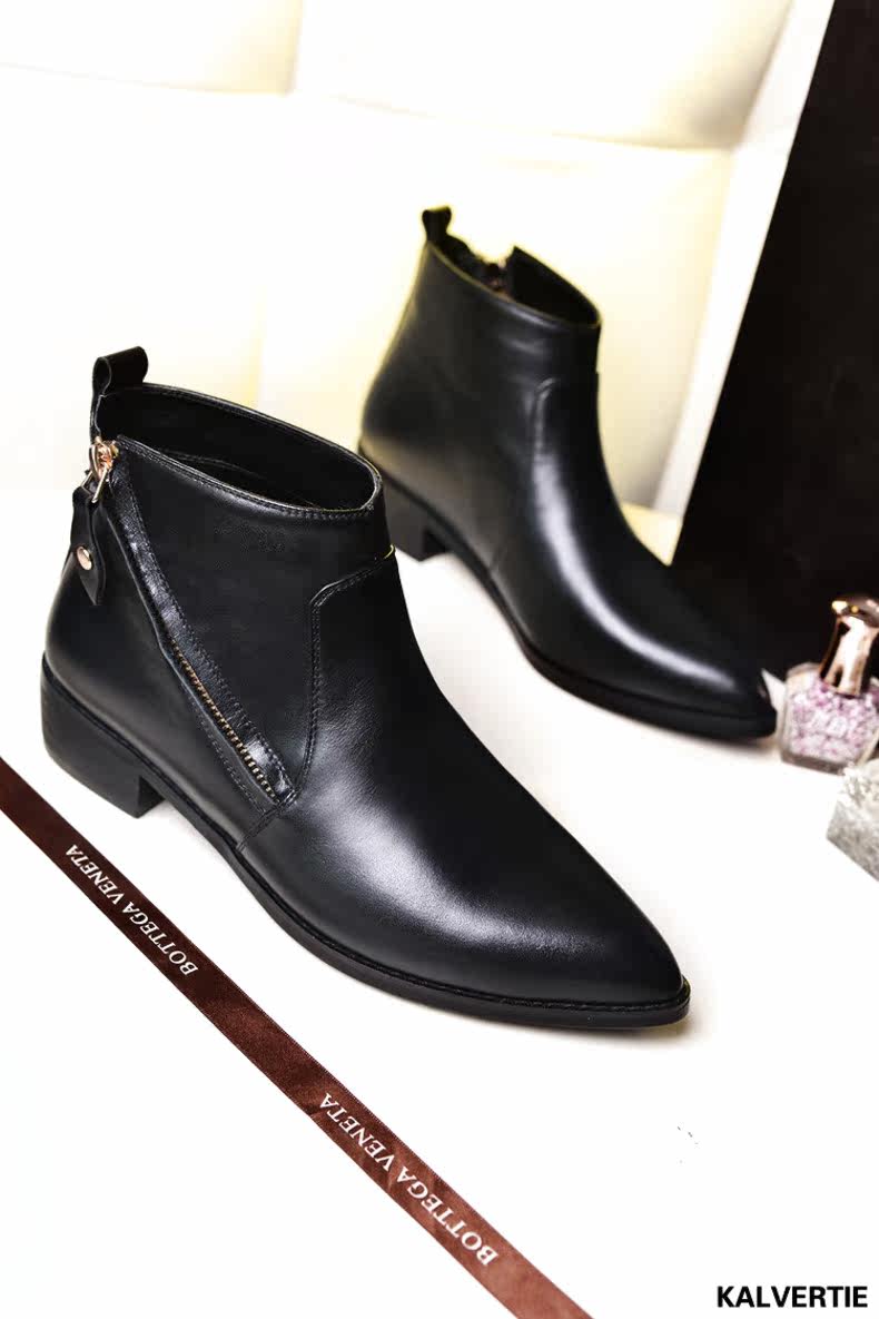 卡佛缇女鞋黑色欧美精品修面皮套筒品质马丁靴正品棕色橡胶靴子