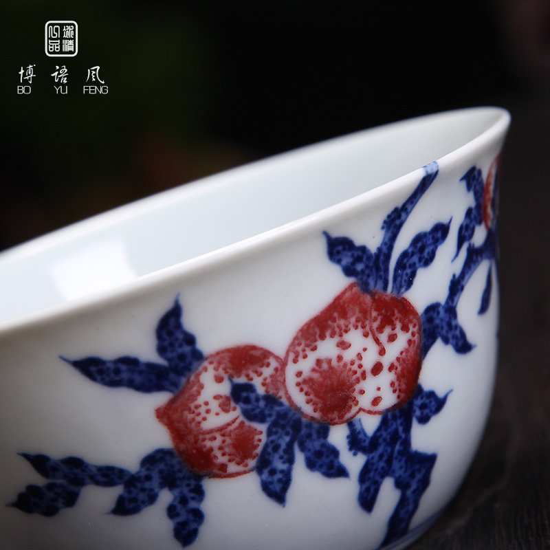 Bo wind jingdezhen blue and white hand maintain kung fu tea cup master cup ceramics pure checking sample tea cup