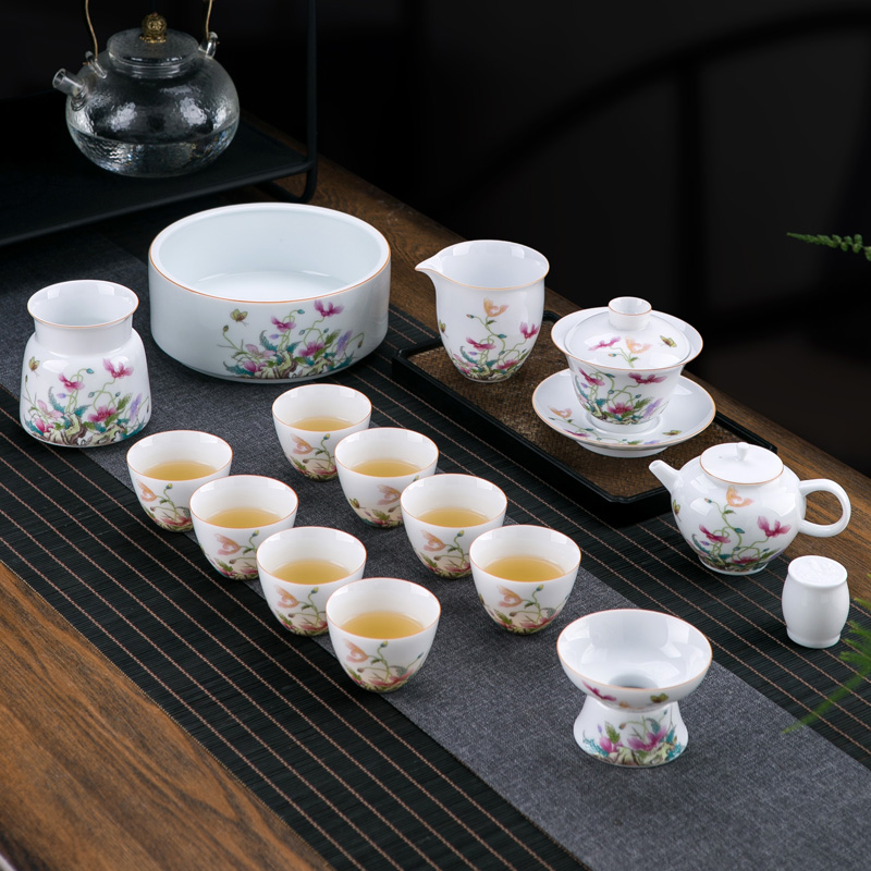 Jingdezhen ceramic Chinese kung fu tea set with white porcelain tea set office tureen teapot