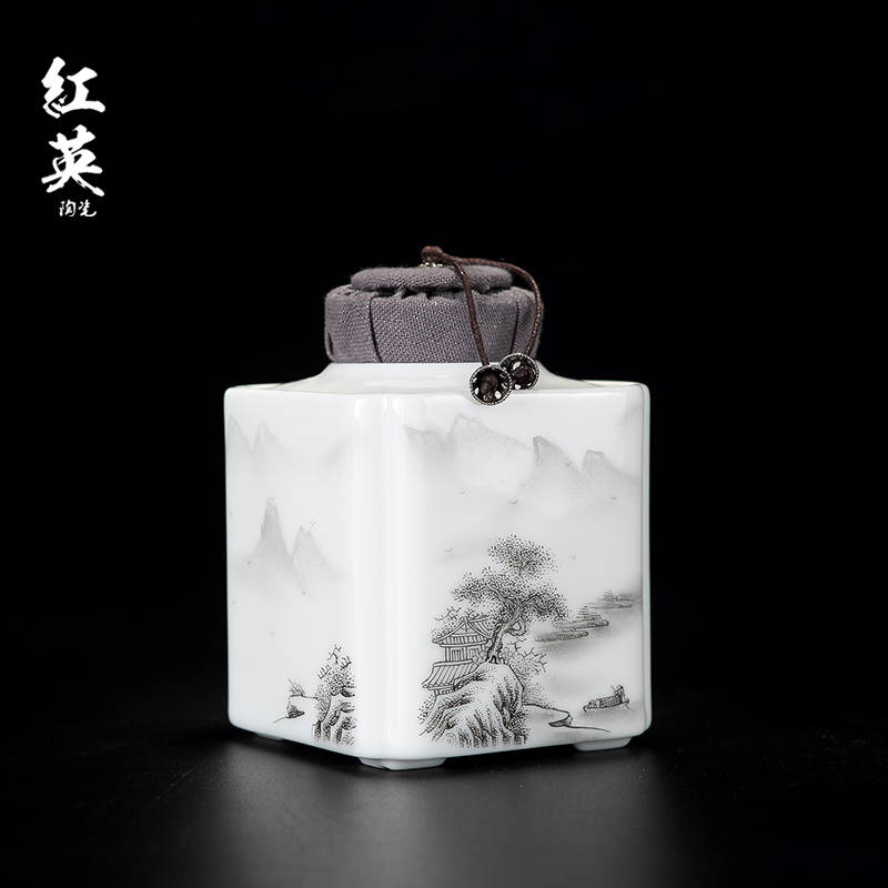 Red the jingdezhen ceramic seal pot of tea warehouse tea box small POTS stored tea pot hand - made caddy fixings