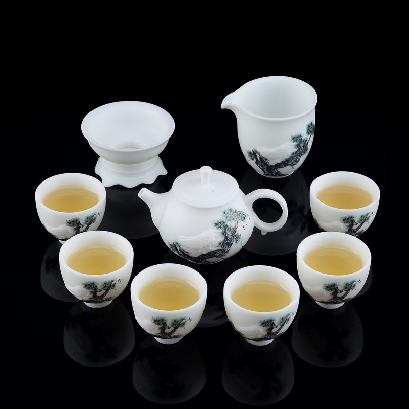 Hongying ceramics jingdezhen porcelain paint hand - made kung fu tea set home tea lid bowl cups