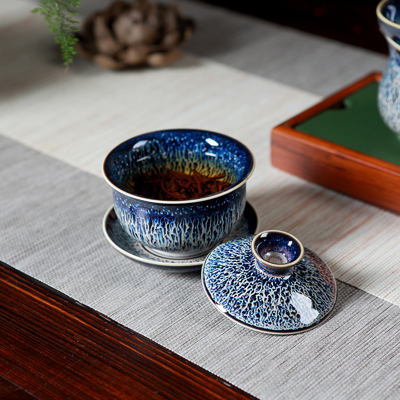 Red the jingdezhen ceramic temmoku up only three tureen household kung fu tea tea cups, tea bowl